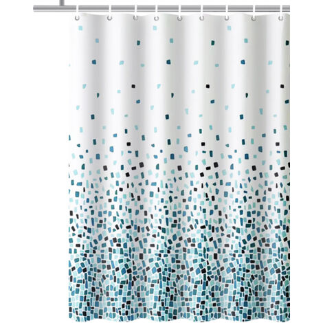 (Mosaic Pattern - Blue, Single Pack) Shower Curtain, for Bathtub and Bathroom, Washable, Anti-Mold and Antibacterial 180 x 180 cm (71 x 71 Pockets) 100% Polyester (1/4)