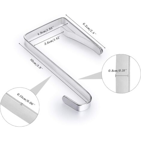 Adjustable Metal Door Hooks, 8 Pack Adjustable Over Door Hooks 10 x 5 cm, Fits Interior Doors with a Thickness of 3.6 to 4.9 cm, No Drilling Hook