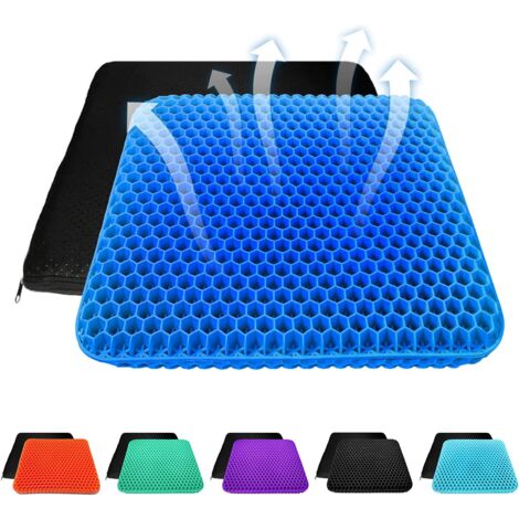 (Milk Blue)Thick Gel Seat Cushion with Anti-Slip Backing - Breathable Honeycomb Pattern - Absorbs Pressure Points for Car, Office Chair, Wheelchair