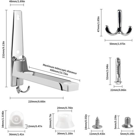 Microwave Wall Mount Bracket, 304 Stainless Steel, with Hook, Foldable and Telescopic, Maximum Load 40 kg, Silver