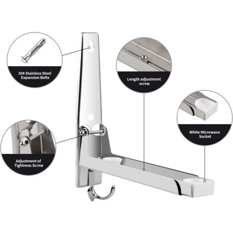 Microwave Wall Mount Bracket, 304 Stainless Steel, with Hook, Foldable and Telescopic, Maximum Load 40 kg, Silver