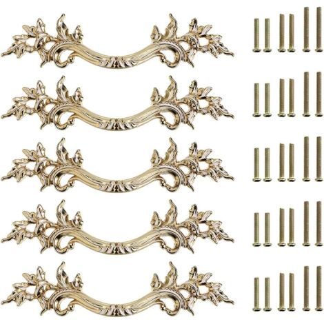 (Gold)5pcs Vintage Door Handle Retro Cupboard Door Knob,Decorate Drawer, Dresser, Cupboard, Furniture etc. (1/5)