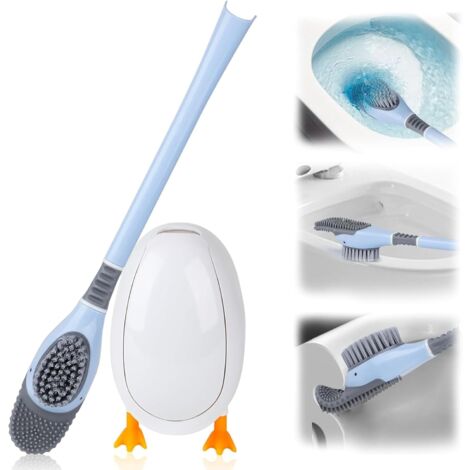 CSPARKV Toilet Brush, Wall-Mounted/Standing Toilet Brush, Silicone Toilet Brush with Wall Stickers, Toilet Brush with Silicone and Hard Bristles, Toilet Brush for Floor and Wall Mounting (Blue)