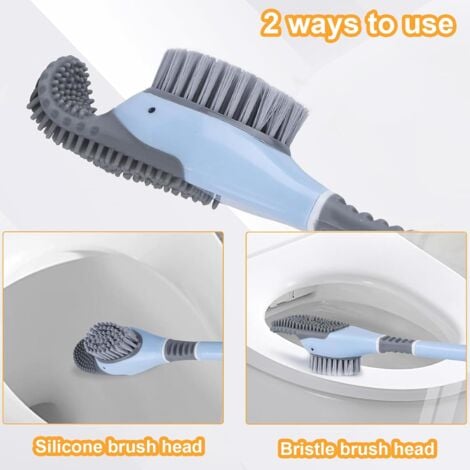 CSPARKV Toilet Brush, Wall-Mounted/Standing Toilet Brush, Silicone Toilet Brush with Wall Stickers, Toilet Brush with Silicone and Hard Bristles, Toilet Brush for Floor and Wall Mounting (Blue)