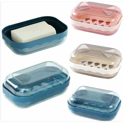 Plastic Soap Box, 3 Pcs Portable Travel Soap Box Soap Holder with Lid Waterproof Plastic Soap Dish for Bathroom, Travel, Camping (Off-white, Pink, Dark Blue) (1/5)