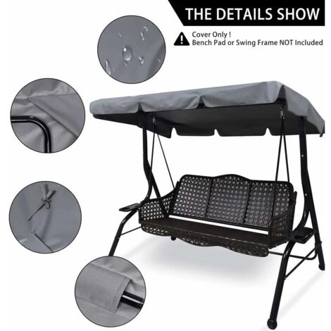 CSPARKV BLACK Replacement Roof for 3 Seater Garden Swing, Universal Replacement Canopy for Outdoor Garden Swing, Waterproof UV Protection Replacement Cover Swing Roof