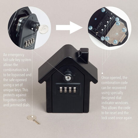 CSPARKV Secure key box house shape emergency key code safe key sage garage, 15x13.5x5.5 cm, black