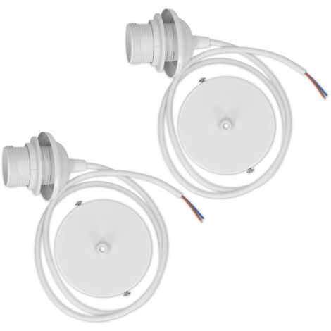 2x Electric Cable for Lamp - Cable with White E27 Socket and Fixing Ring - Suspension Mount for Ceiling Light