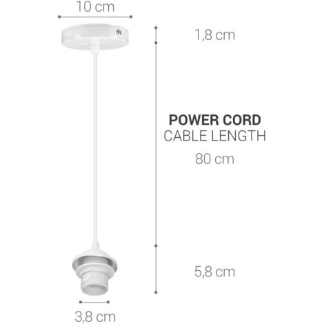 2x Electric Cable for Lamp - Cable with White E27 Socket and Fixing Ring - Suspension Mount for Ceiling Light