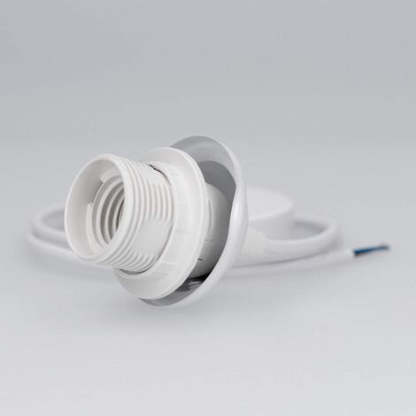 2x Electric Cable for Lamp - Cable with White E27 Socket and Fixing Ring - Suspension Mount for Ceiling Light