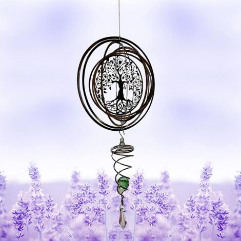 (Tree of Life)3D Metal Wind Spinner Hanging Wind Chime Spiral Wind Chimes Hanging Wind Sculptures with Spiral Gazing Ball Stainless Steel Lawn Yard (1/5)