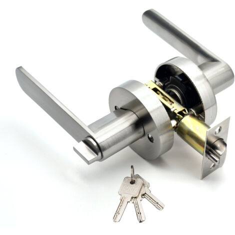 Lock Size 60/70mm, Round, Silver,Qrity Door Lever Handle Lock, Aluminum Alloy Door Handle for Bedroom, Locker Room, Storage Room and Office Use,