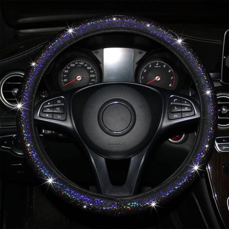 Black)Bling Glitter Steering Wheel Cover Universal Non-Slip