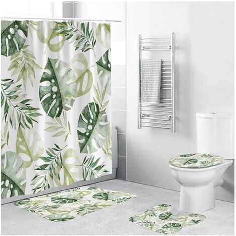 Piece Plants Shower Curtain Set Spring Palm Leaves Printed on White RV Shower Curtain Waterproof Botanical Bathroom Decorative Curtain Shower Curtain