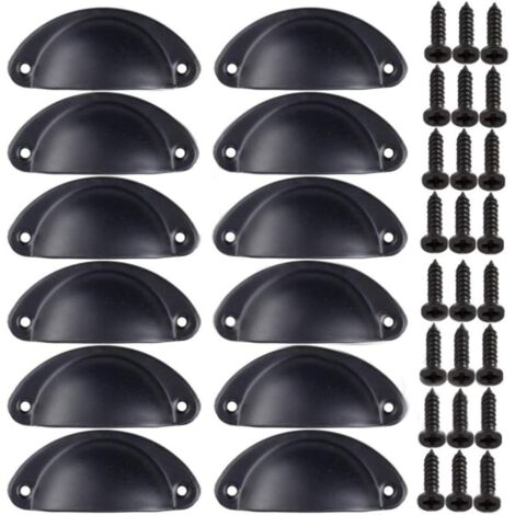 (12PCS)Black Retro Decoration Door Knob Handle for Furniture Drawer Vintage Shell Handle for Drawer Cabinet Kitchen Furniture Curved Iron Retro Cupboard Door Knob for Cabinet (1/4)