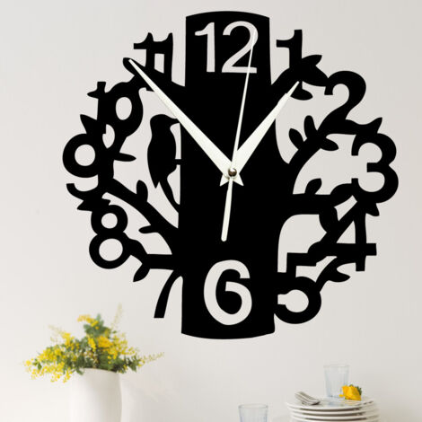 Wall Clock, Decorative Clocks, Black, MDF Wood, Contemporary Style, Analog, Living Room - Dimensions: 30 x 30 cm (1/5)