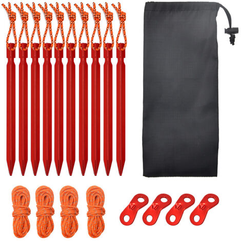 (B)10pcs Tent Pegs, Camping Tent Pegs with Reflective Cord, Ground Stakes Sand Nails Tent Hooks Tent Pegs for Tarpaulin Garden Camping Beach (1/5)