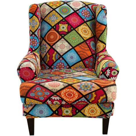 Stretch Wingback Chair Cover Armchair Slipcover with T-Cushion Cover, Printed Non-Slip Armchair Cover, for Living Room, Hotel
