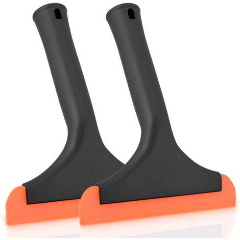 2pcs Silicone Squeegee with Hanging Holes, 6INCH, Multi-Function Window Squeegee for Shower Mirror Door, Window, Glass, Car Windshield, Black+Orange (1/5)
