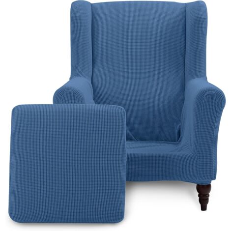 (Denim Blue)Wingback Chair Cover,Non-Slip Armchair Slipcover Spandex Jacquard Fabric with Elastic Bottom Washable Furniture Protector for Living Room Hotel Bedroom