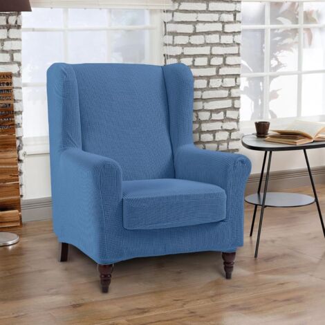 (Denim Blue)Wingback Chair Cover,Non-Slip Armchair Slipcover Spandex Jacquard Fabric with Elastic Bottom Washable Furniture Protector for Living Room Hotel Bedroom