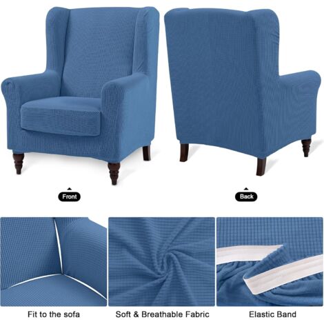 (Denim Blue)Wingback Chair Cover,Non-Slip Armchair Slipcover Spandex Jacquard Fabric with Elastic Bottom Washable Furniture Protector for Living Room Hotel Bedroom