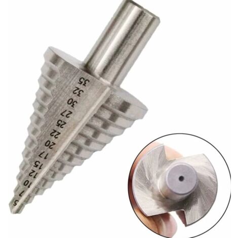 Step Cone Drill Bit, 13 Steps 5mm-35mm HSS Step Drill Bit 4241 Step Drill Bit Titanium Hexagonal Point Cone Tip Hole Cutter Tool HSS Tool Kit for Steel, Wood, Plastic, etc. (1/5)