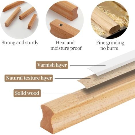 CSPARKV 6 Pieces Kitchen Door Knobs Furniture Drawer 96mm, Wooden Cabinet Handles, Natural Beech Wood Cabinet Knob for Kitchen, Cabinet, Dresser, Drawer