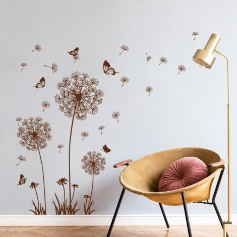 CSPARKV 1 Set Dandelion Wall Stickers Flowers Wall Decals Dandelion Butterflies Wall Sticker for Living Rooms Bedrooms Offices Sofa Background Home Wall Decoration(Brown) (1/5)
