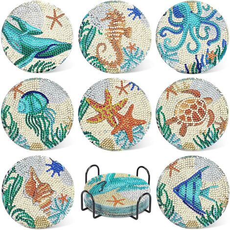 INCOK Hummingbird Diamond Art Coasters Kit - 8 PC DIY Glass Diamond Painting Craft For Adults