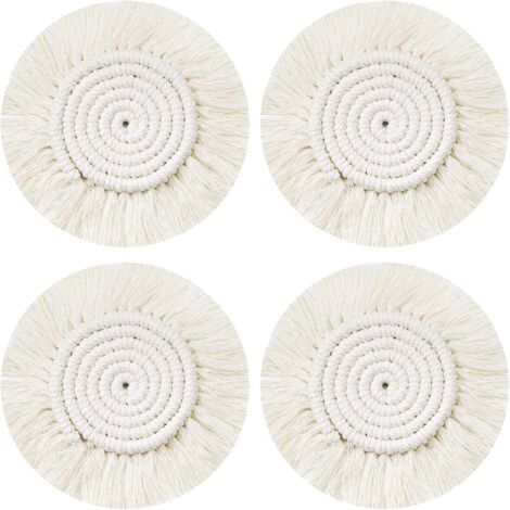 CSPARKV Handmade Woven Coasters, 4Pcs Round Braided Coasters Macrame Coaster, Boho Coffee Mat Drink Beer Mug Table Non-Slip Heat Resistant Table Decoration (1/4)