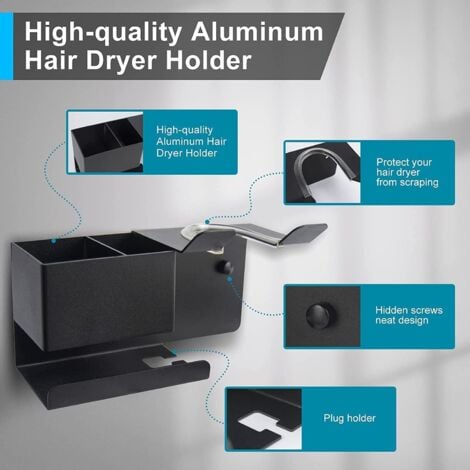CSPARKV Metal Hair Dryer Holder Wall Mounted Hair Dryer Bracket for Dyson Supersonic Hair Dryer Universal Black