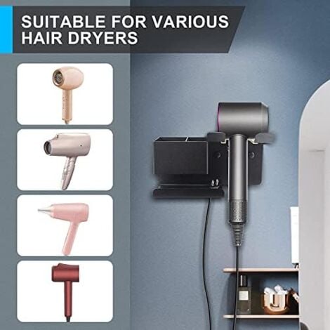 CSPARKV 12.7x10x6.3cm Metal Hair Dryer Holder Wall Mounted Hair Dryer Bracket for Dyson Supersonic Hair Dryer Universal Black