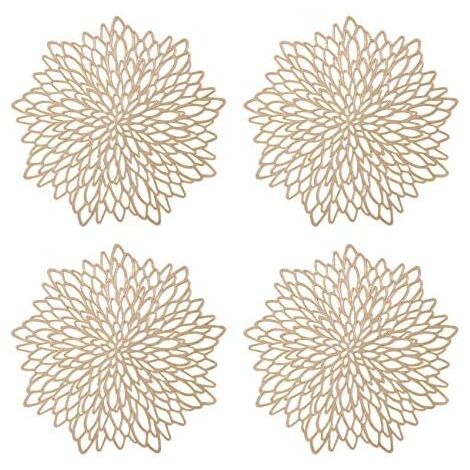 CSPARKV 38cm Hollow Round Placemat, 4pcs Metallic Gold Round Placemat Non-Slip Table Mats Plastic Coaster PVC Protective Mats (1/5)