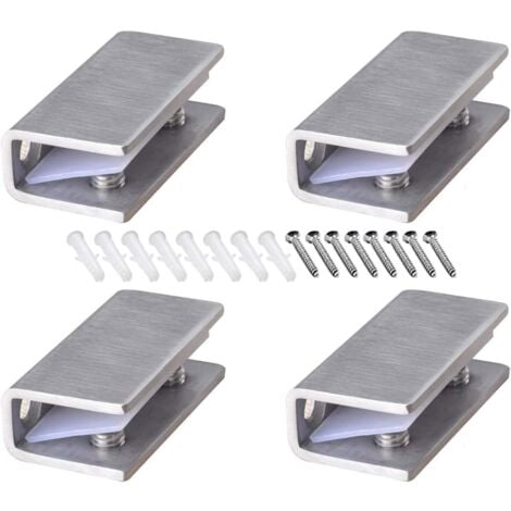 CSPARKV 4Pcs Stainless Steel Glass Clamp Adjustable Glass Shelf Bracket 8-12mm Thickness Rectangular Glass Clamp Stainless Steel Glass Clamp for Balustrade Staircase Bathroom, with Screws