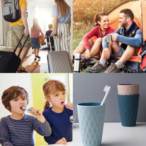 CSPARKV 2pcs Kids Toothbrush Cup with Smooth Cup Mouth for Travel Camping Tidy Bathroom Accessories (Pink + Light Blue)