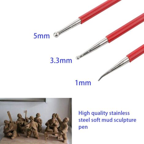 CSPARKV Clay Sculpting Tools Set, Metal Double Ended Ball Dotting Tools Paint Brushes, 3 Different Silicone Craft Clay Indentation Tools