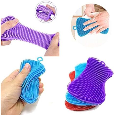 CSPARKV 12.5x7cm Scrubbers Silicone Sponge Multipurpose Silicone Scouring Sponge Brush Scrubber Multipurpose Kitchen Dishwashing Brush for Bathroom Fruit Vegetable Scrubber Kitchen Utensils Brush Acce