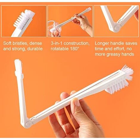 CSPARKV 25cm Multi-Purpose Bottle Brush - 3 Pack Bottle and Straw Brushes, Crevice Brush, for Home, Kitchen and Bathroom
