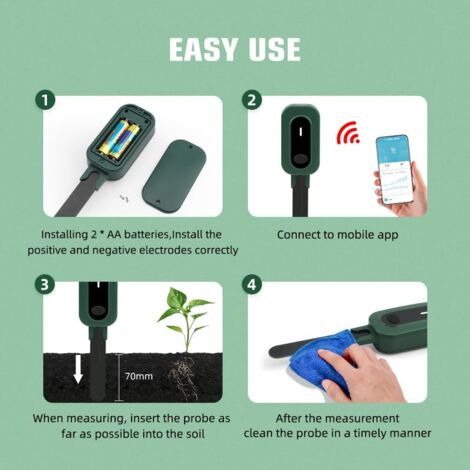 CSPARKV （20×4.9×4.9cm） Tuya Soil Tester Sunlight Temperature Humidity Meter Smart Soil Sensor Monitor Wireless for Potted Gardening Planting
