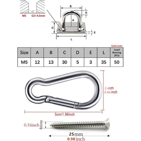 CSPARKV Stainless Steel Eye Plates, Heavy Duty Patio Umbrella Sail Hardware Kit for Parasol Mounting Accessories Swing Chair Hanging Hardware (M5, 2A)