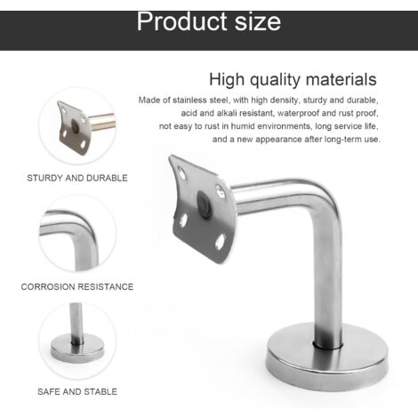 CSPARKV 6.56.55.5cm Handrail Bracket, Stainless Steel Stair Railing, 4 Pieces Stair Handrail, Railing Brackets Guardrail Accessories, for Stair Wall Railings