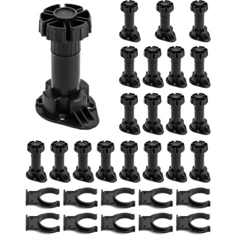 CSPARKV 20 Pcs Round Furniture Legs Acrylonitrile Butadiene Styrene (ABS) Plastic Kitchen Cabinet Feet with 10 Clips Extended Range: 100-120mm Black (1/5)