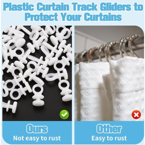 CSPARKV 100 Pieces Curtain Rail Hooks Curtain Track Gliders Plastic Curtain Rollers White Curtain Rod Sliding Hook Strong Load Capacity Curtain Tiebacks Accessories