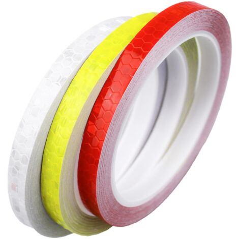 CSPARKV 3 Rolls 1cm×8m Fluorescent Self-Adhesive Tape, Reflective Tape, Reflective Strip, Reflective Stickers, for Bicycle, Helmets, Motorcycle (Red, Yellow, White) (1/5)
