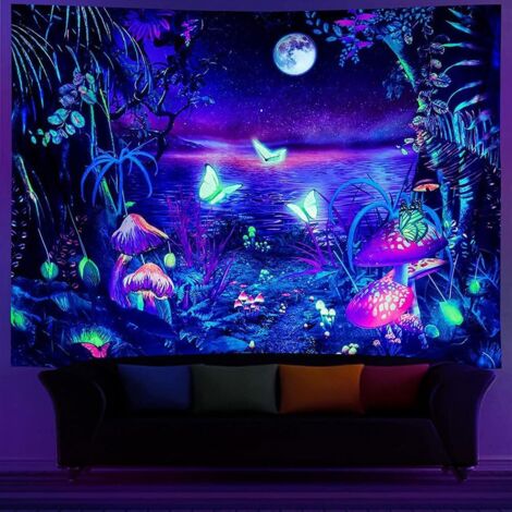 CSPARKV 230 x 180 cm UV Reactive Wall Tapestry 3D Digital Printing Rich ...
