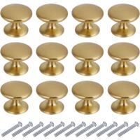 SALISENG- 5 Pack Polished Brass Kitchen Cabinet Knobs, Round Gold Dresser Drawer Knobs, 1.23-Inch 31mm Diameter, Modern Furniture Pulls And Handles