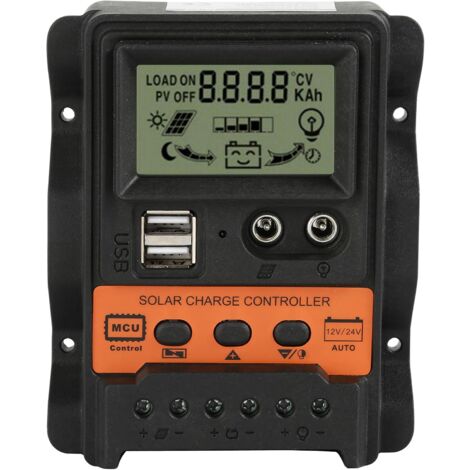 SolaMr 60A Solarladeregler 12V/24V Intelligenter Regler mit LCD-Display und doppeltem USB-Anschluss für Solarbatterien - ST6-60A