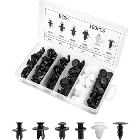 XASTRO 100 Pièces Clips Voiture Universel,6 Types Rivet Clips Plastique, Rivet Clips Plastique Avec Attache Remover Outils Clips Voiture Universel Pour Auto Voitures Panneaux De Portes
