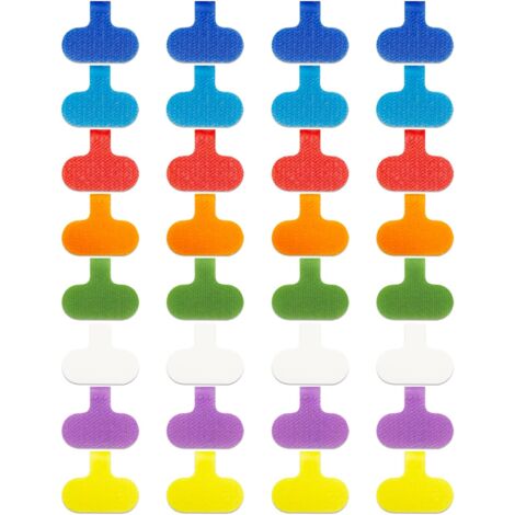 Produktbild von 32 Kabeletiketten – Mehrfarbig, Beschriftbar, Wiederverwendbar, PVC, 2x3 Cm, Mit Klettverschluss, Für Kabel & Drähte